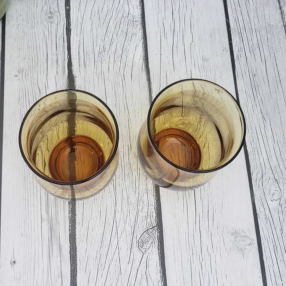 2 pc Vintage Tulip Libbey Amber Glasses - Picture 4 of 8